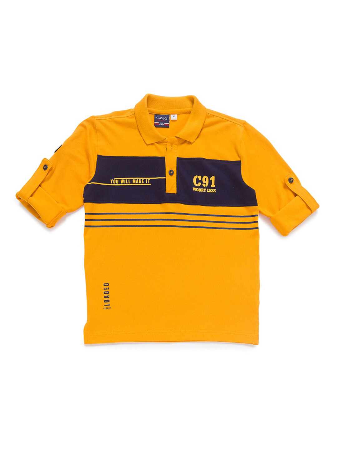

CAVIO Boys Yellow Typography Printed Polo Collar T-shirt
