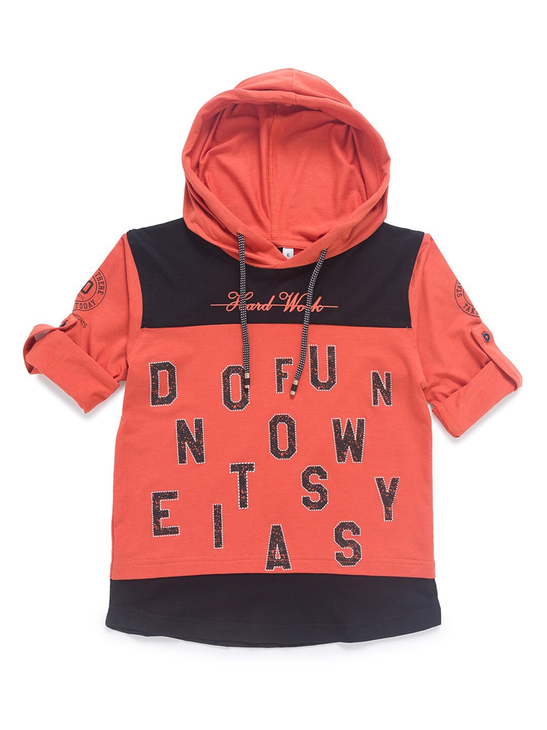 

CAVIO Boys Orange & Black Printed Hooded T-shirt
