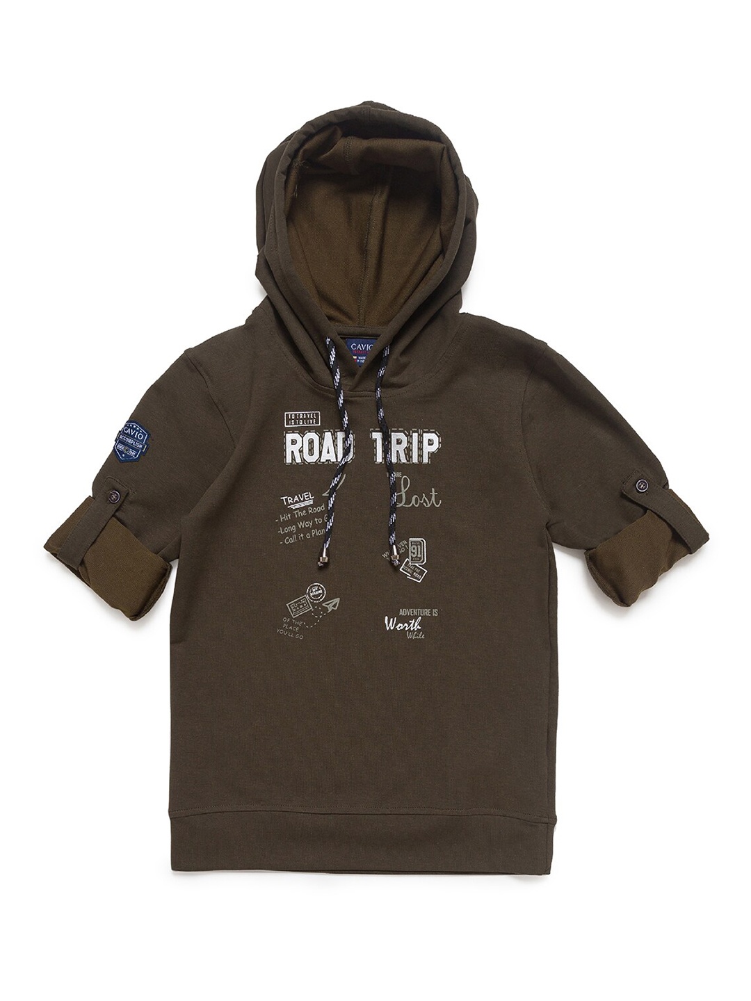 CAVIO Boys Green & Off White Typography Printed T-shirt