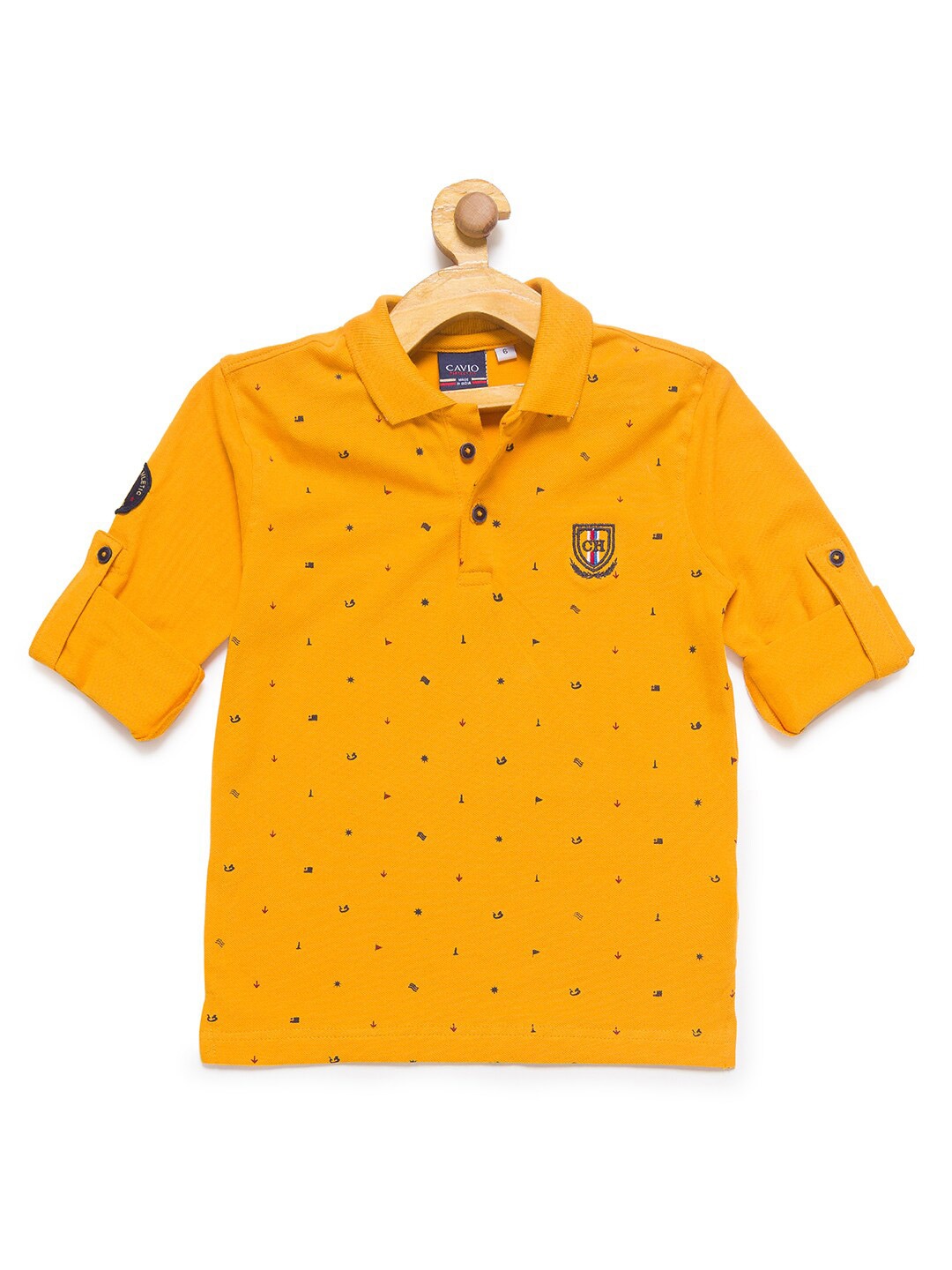 

CAVIO Boys Yellow Printed Polo Collar T-shirt