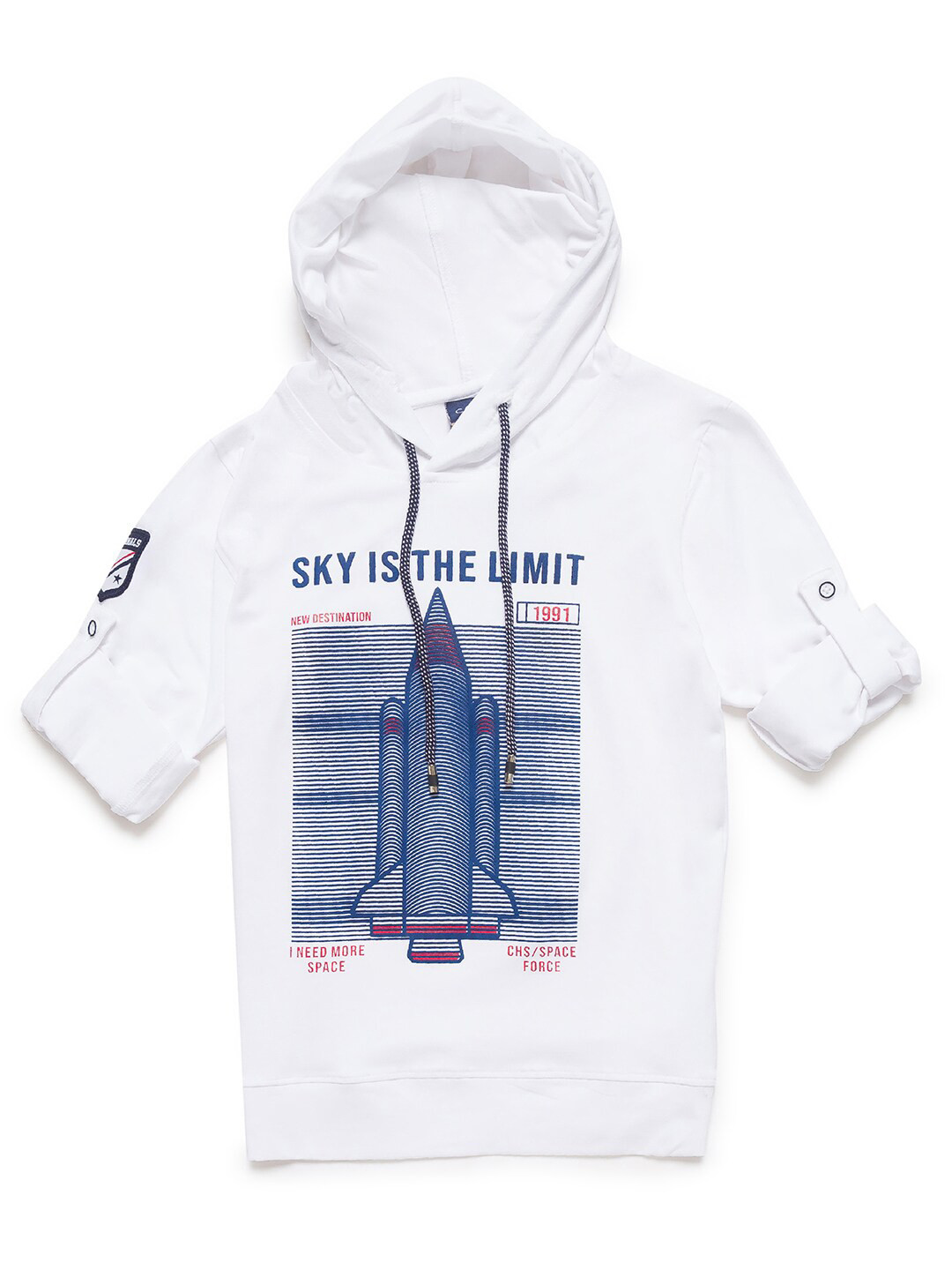 

CAVIO Boys White Printed Hooded T-shirt