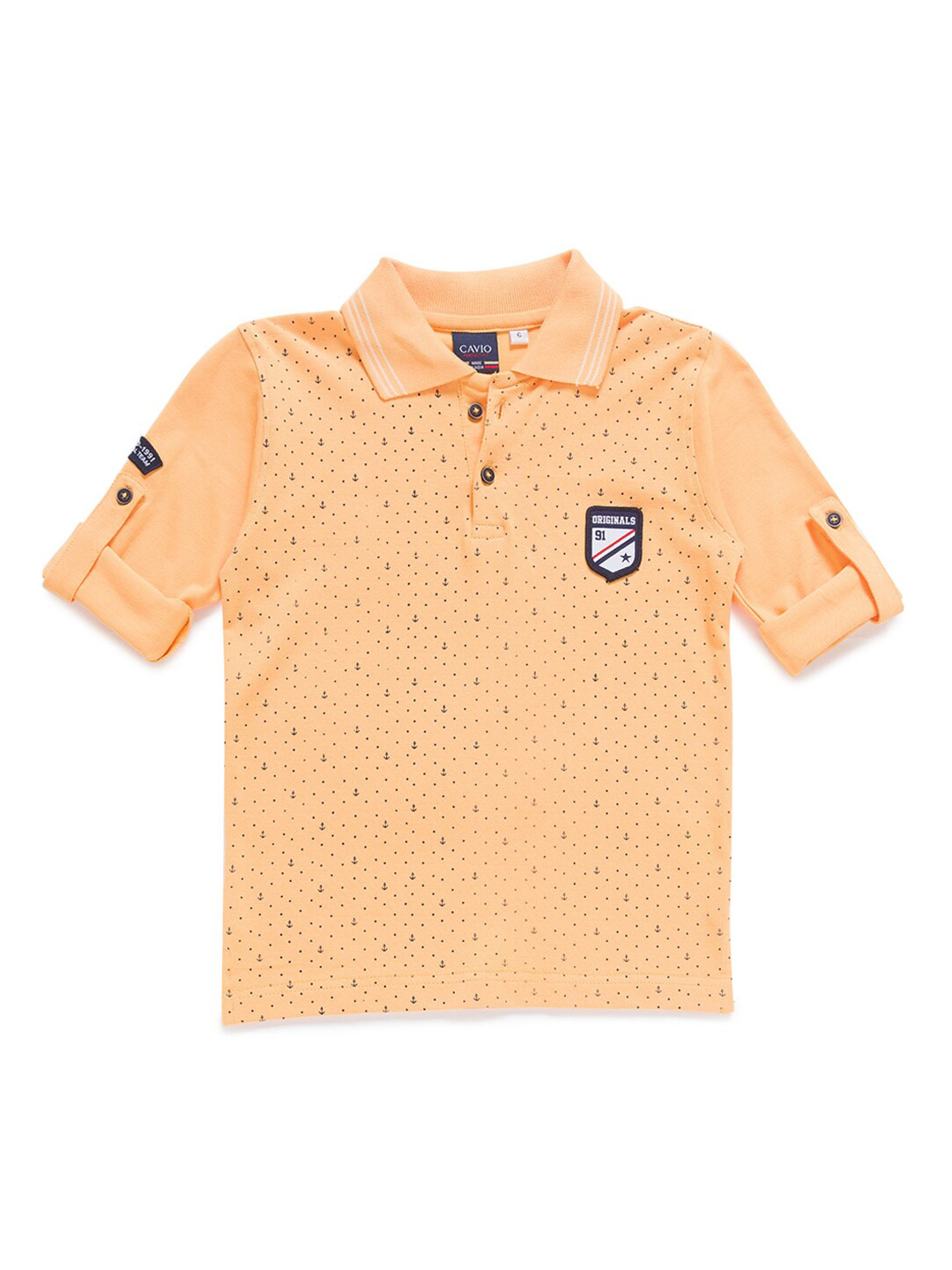 

CAVIO Boys Orange Printed Polo Collar T-shirt