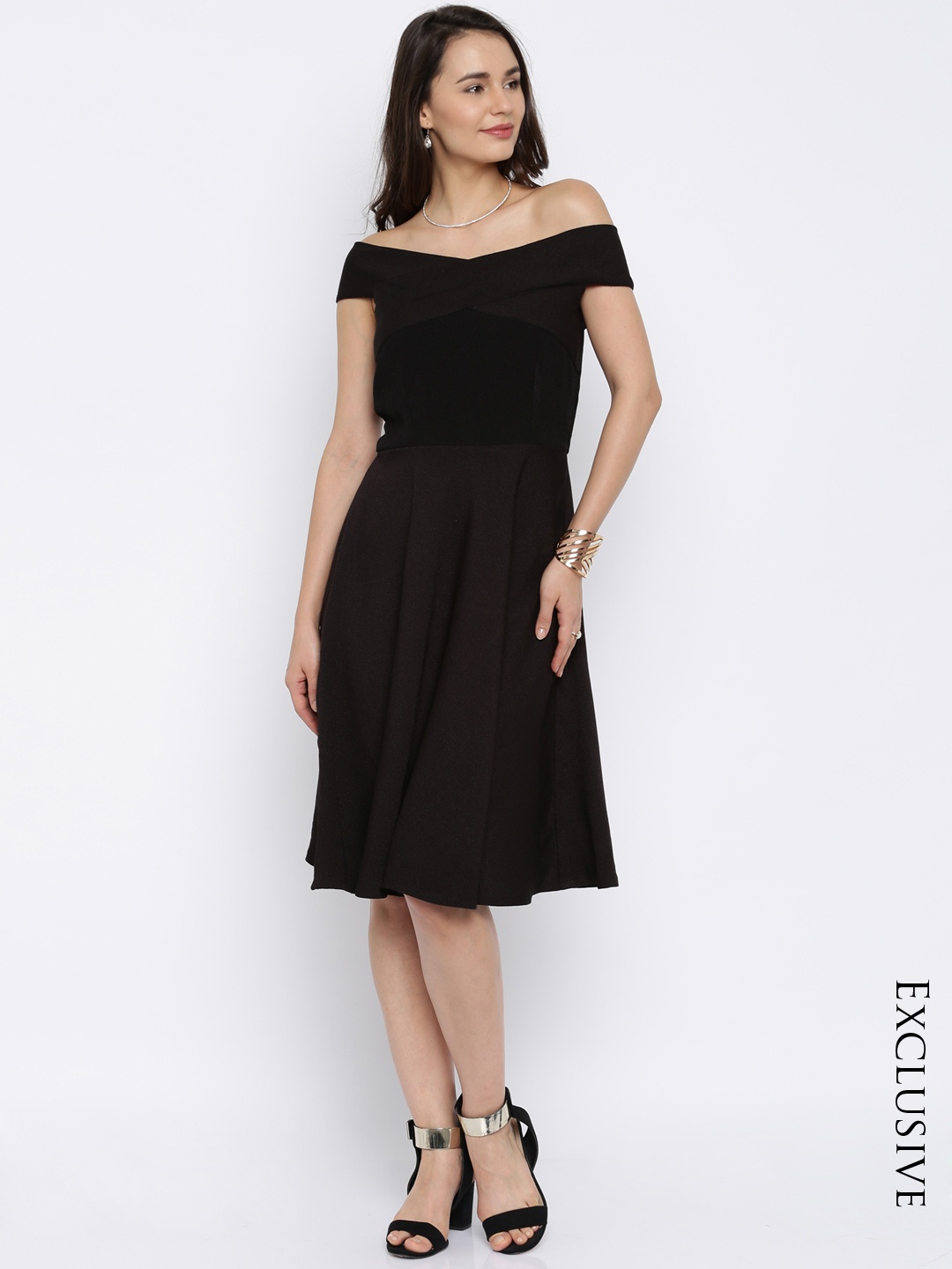 

Miss Chase Women Black Solid Off-Shoulder Dress