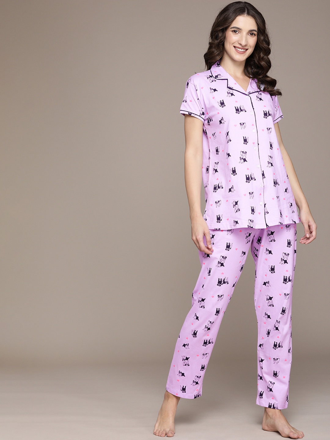 

beebelle Women Lavender Cotton Dog Print Pyjamas Set