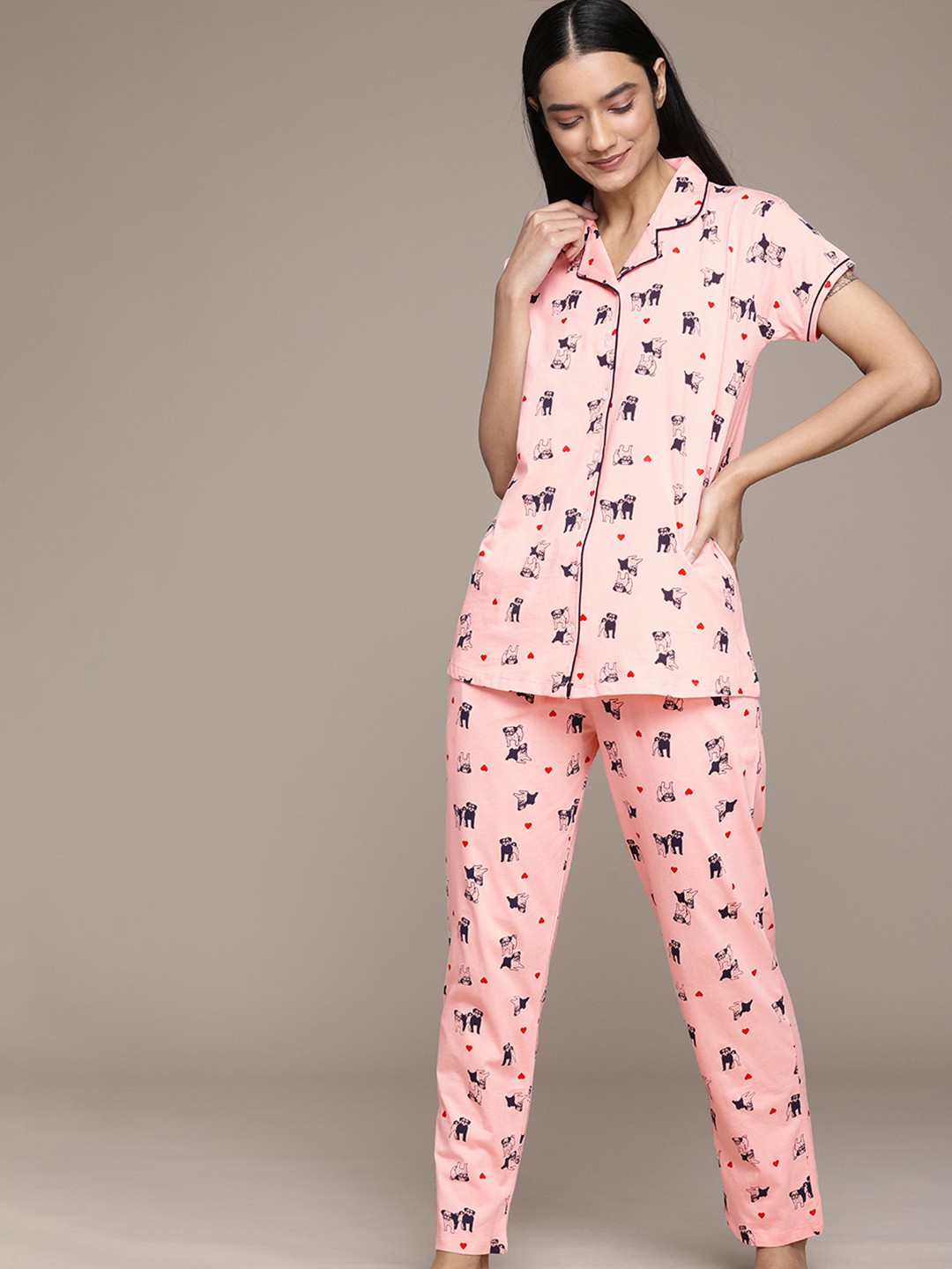 

beebelle Women Peach-Coloured Printed Night suit