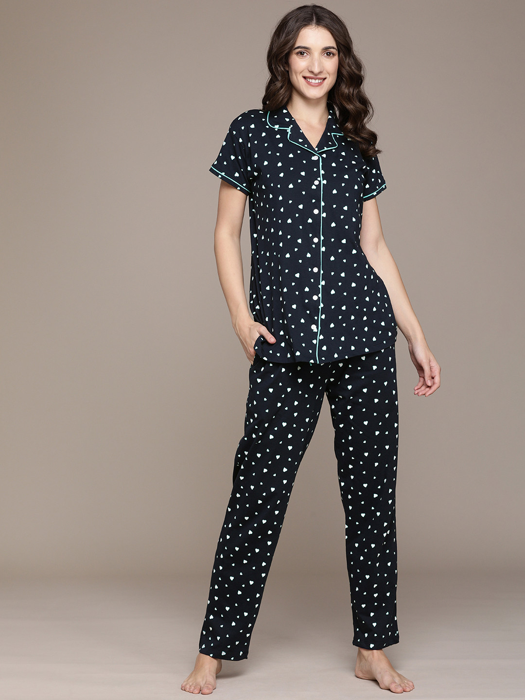 

beebelle Women Navy Blue Printed Night suit