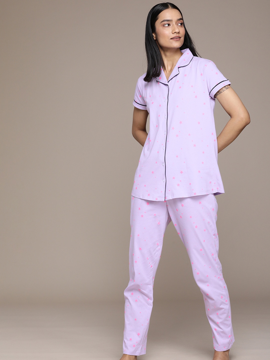 

beebelle Women Lavender Printed Night suit