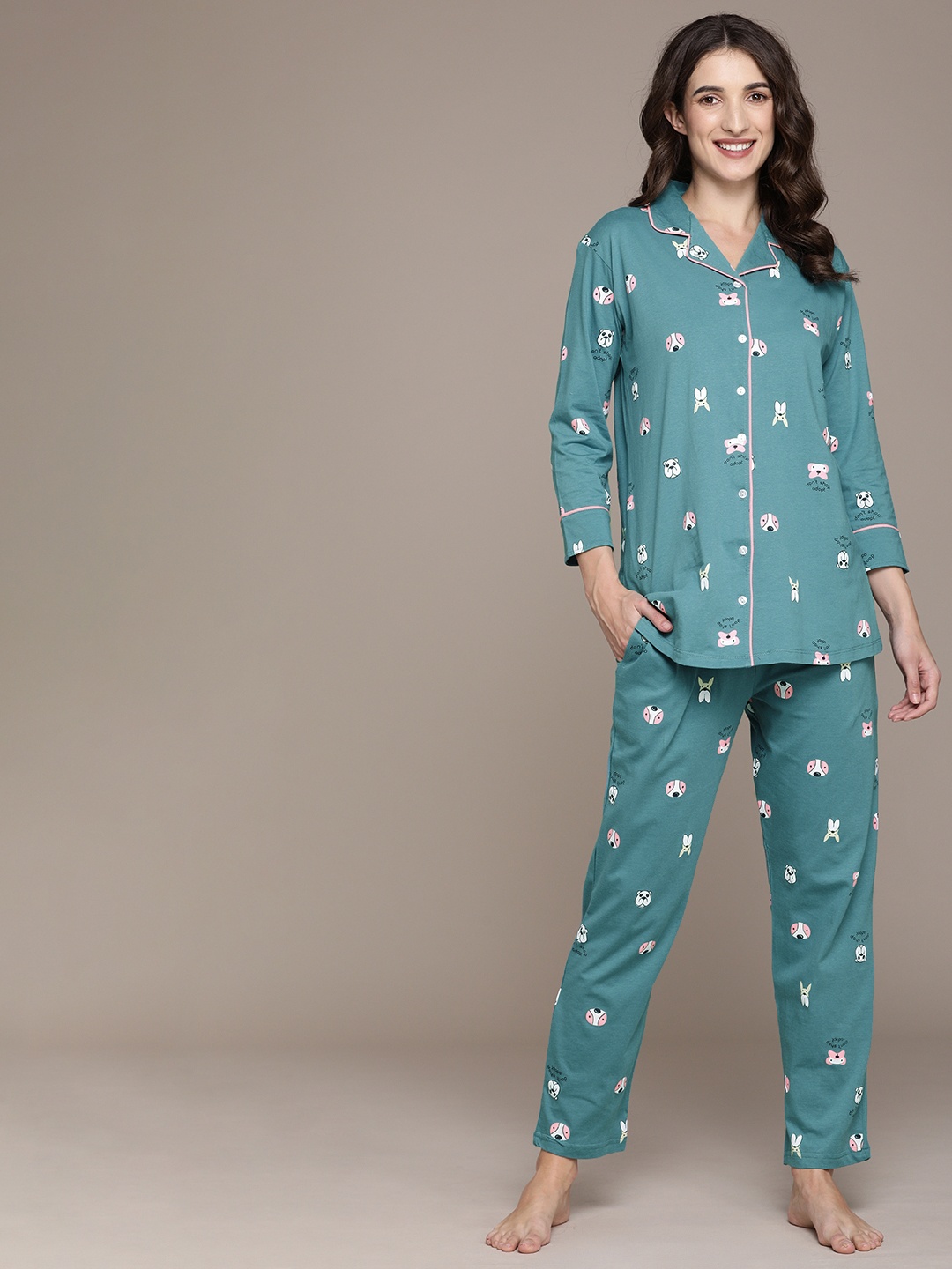 

beebelle Women Sea Green Printed Night suit