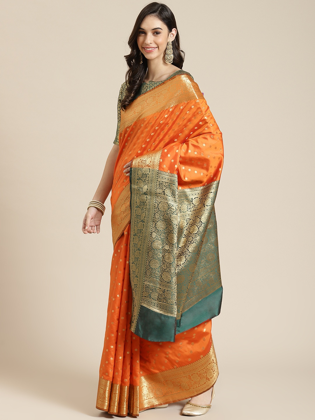 

Havida Sarees Orange Ethnic Motifs Silk Blend Banarasi Saree