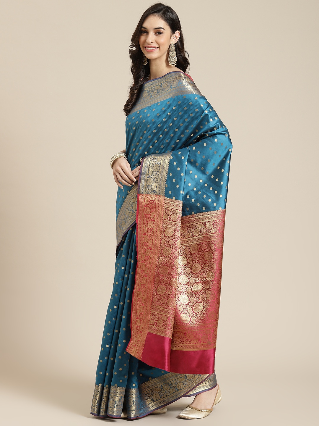 

Havida Sarees Blue & Pink Ethnic Motifs Silk Blend Banarasi Saree