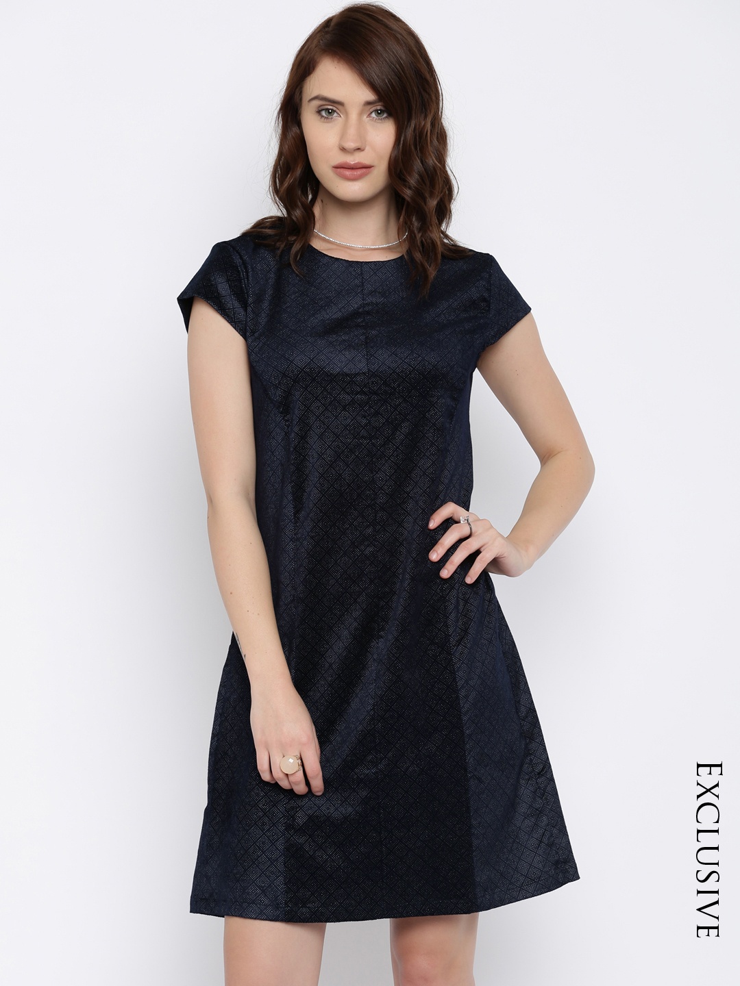

Miss Chase Women Navy Self-design A-line Dress, Navy blue