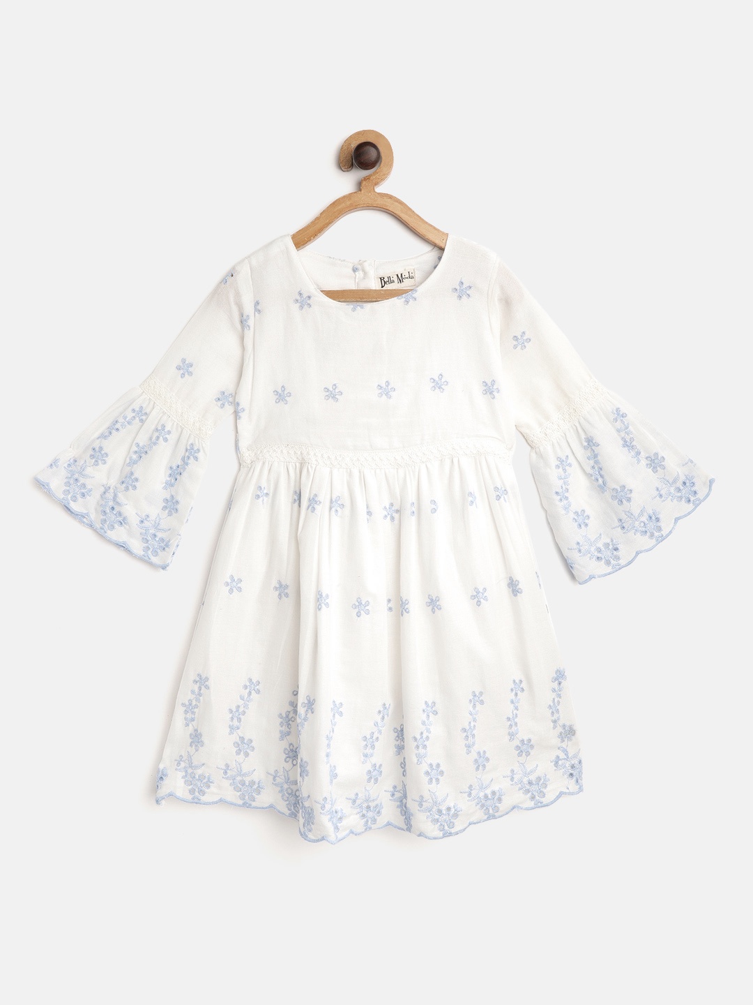 

Bella Moda White & Blue Ethnic Motifs Embroidered Dress