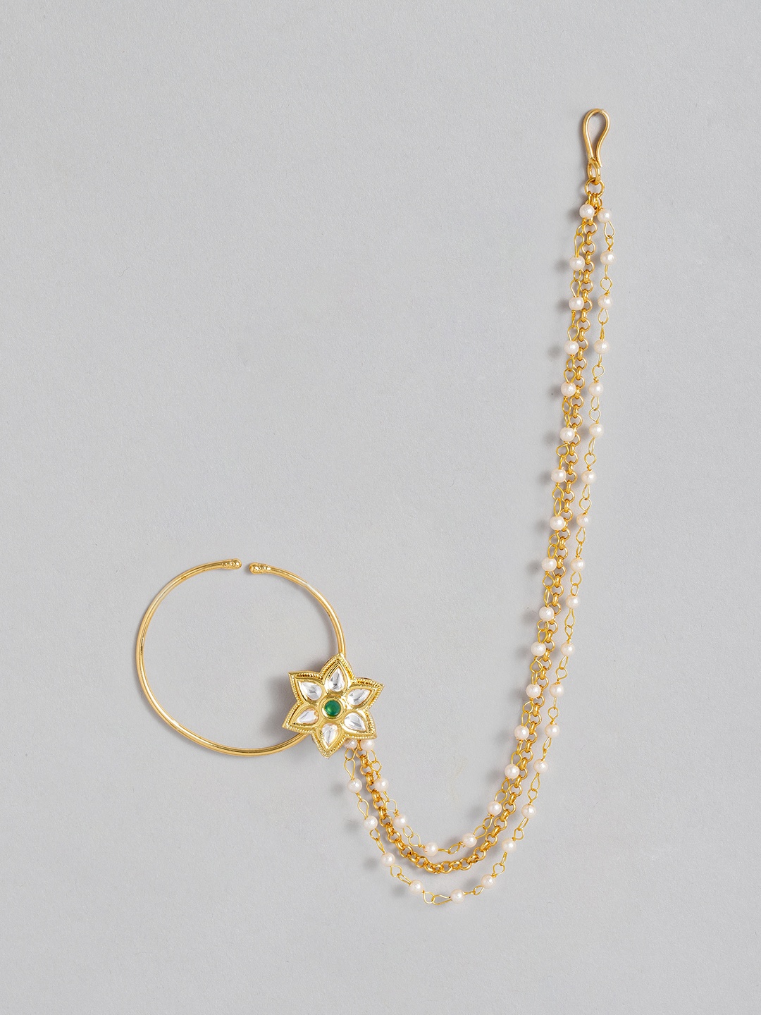 

I Jewels Gold Plated Handcrafted Kundan-Studded Chained Nose Ring