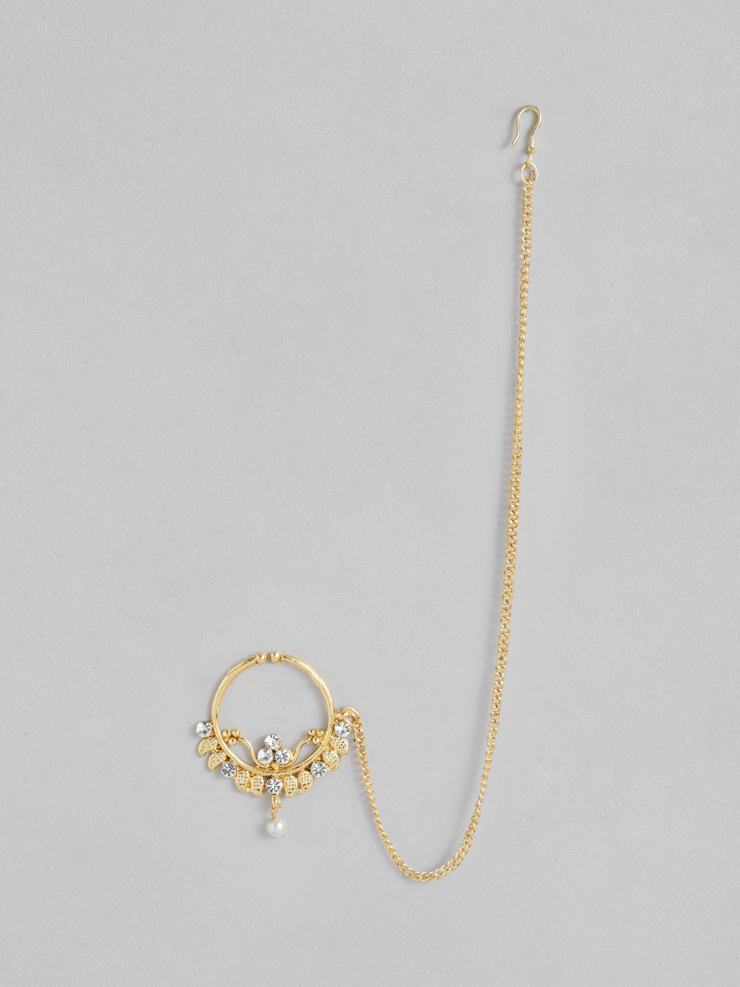 

I Jewels Gold Plated Handcrafted Kundan-Studded Chained Nose Ring