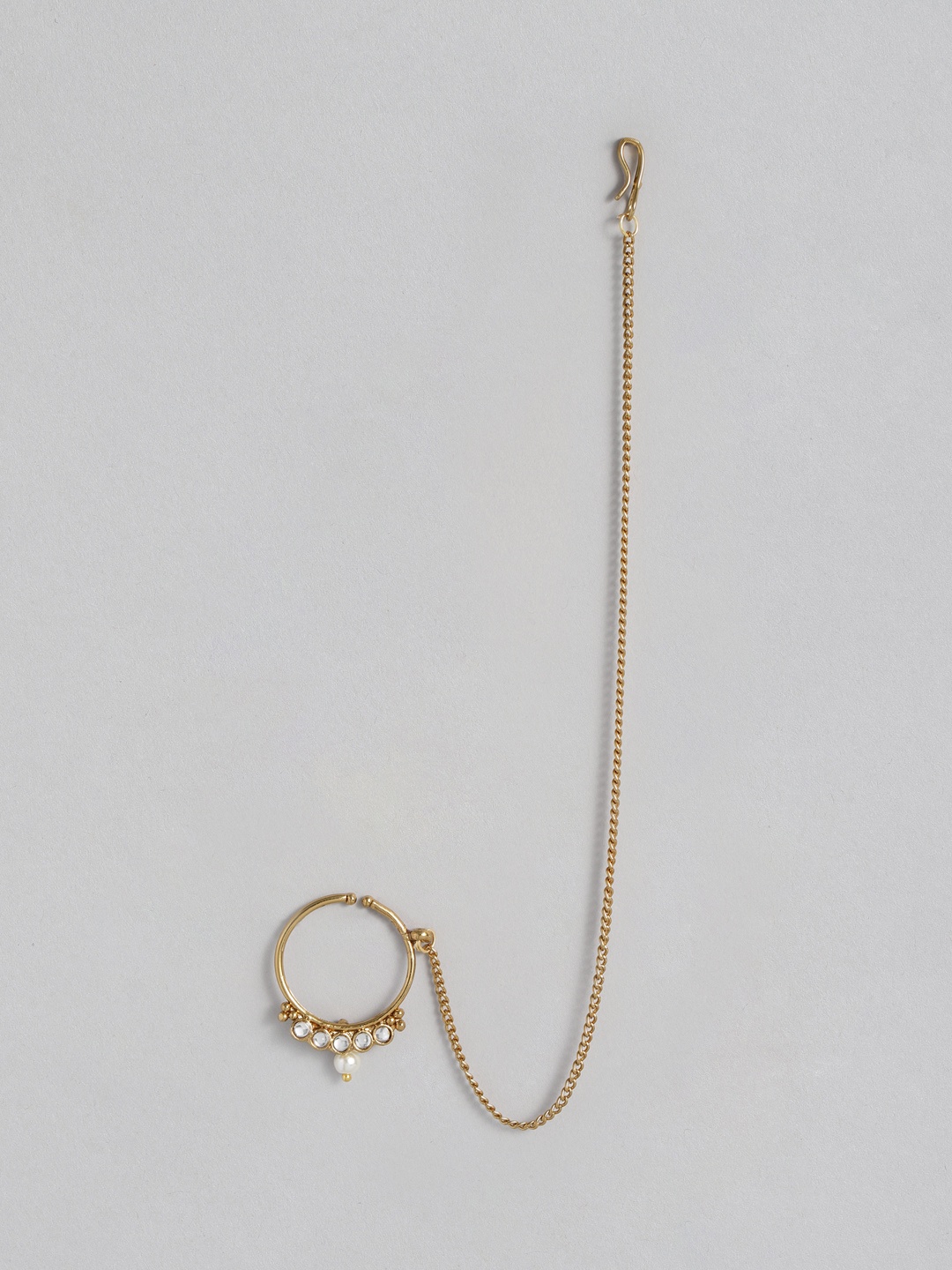 

I Jewels Gold Plated Kundan-Studded Chained Nose Ring