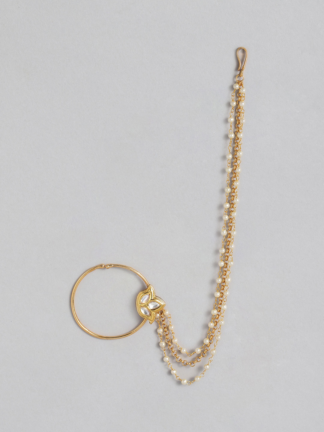 

I Jewels Gold Plated Handcrafted Kundan-Studded Chained Nose Ring