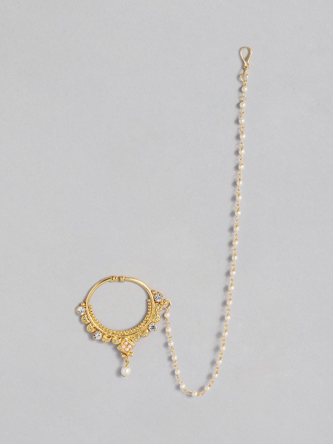 

I Jewels Gold Plated Handcrafted Kundan-Studded Chained Nose Ring