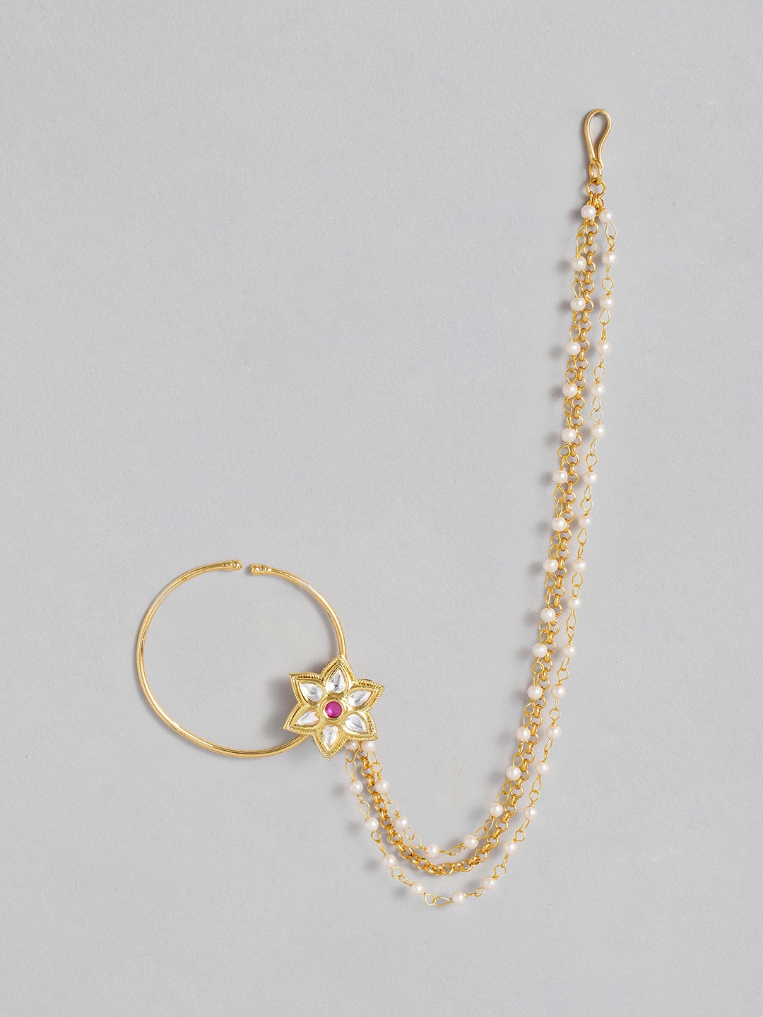 

I Jewels Gold Plated Handcrafted Kundan-Studded Chained Nose Ring