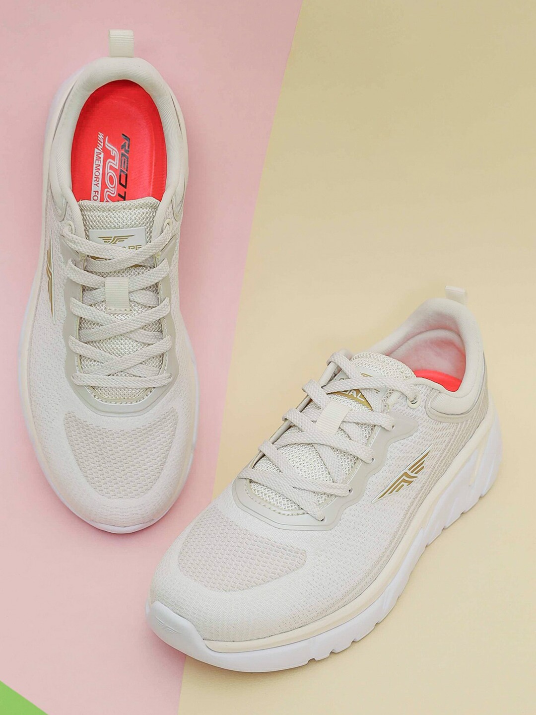 

Red Tape Women Off White Mesh Walking Shoes