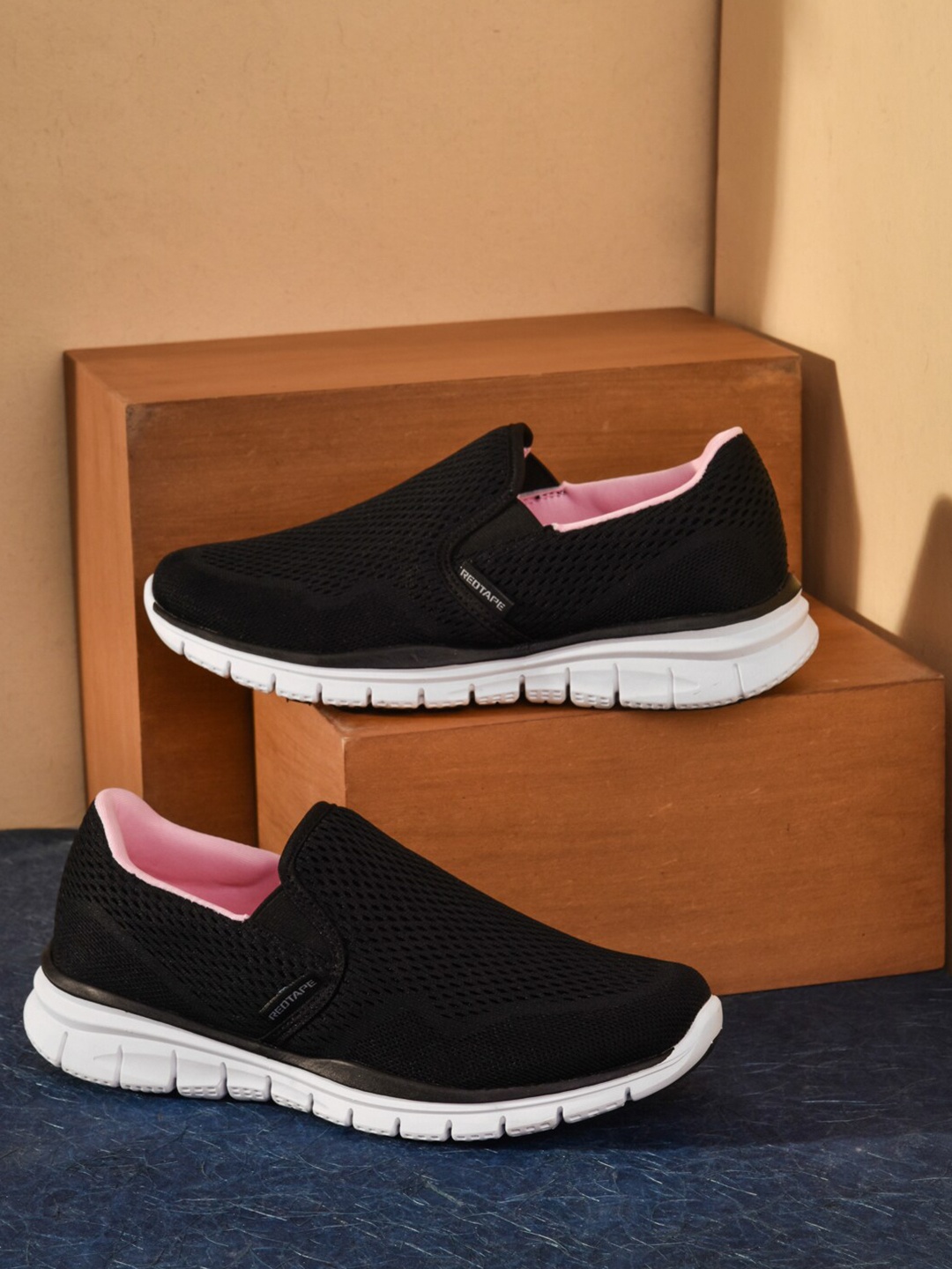 

Red Tape Women Black Mesh Walking Shoes