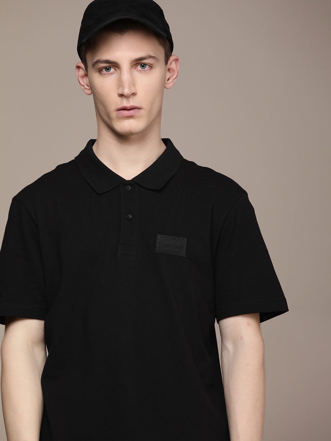 

Calvin Klein Jeans Men Black Polo Collar Pure Cotton Slim Fit T-shirt