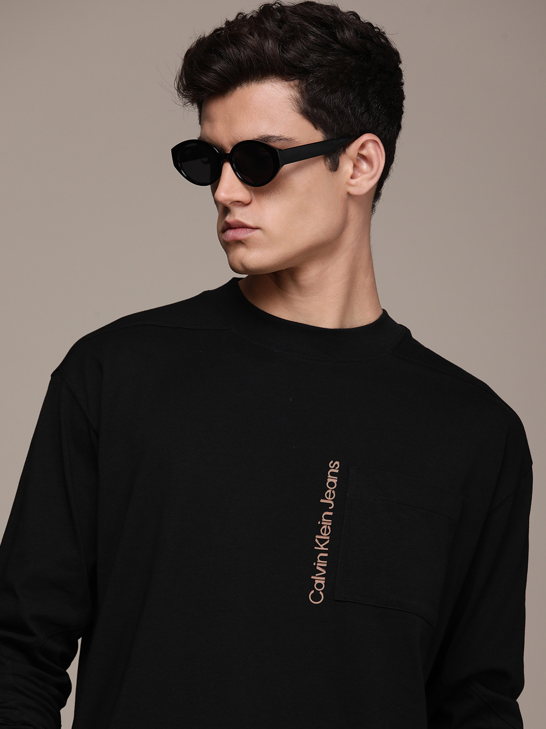 

Calvin Klein Jeans Men Black Brand Logo Printed Organic Cotton T-shirt