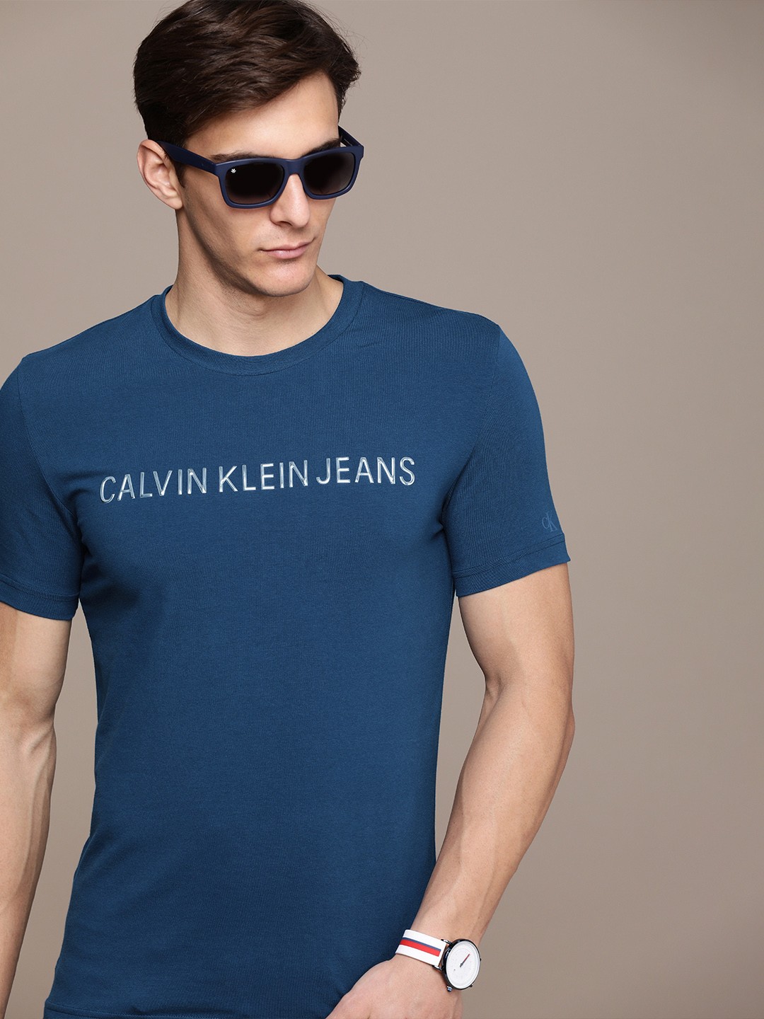 

Calvin Klein Jeans Men Blue Brand Logo Printed Slim Fit T-shirt