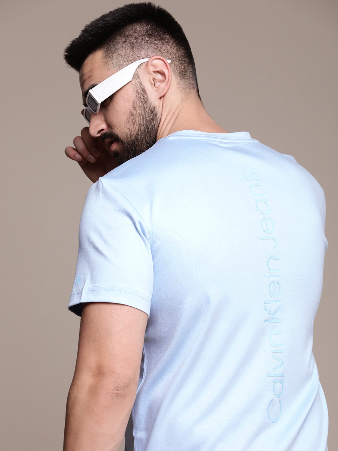 

Calvin Klein Jeans Pure Cotton Brand Logo Printed Casual T-shirt, Blue