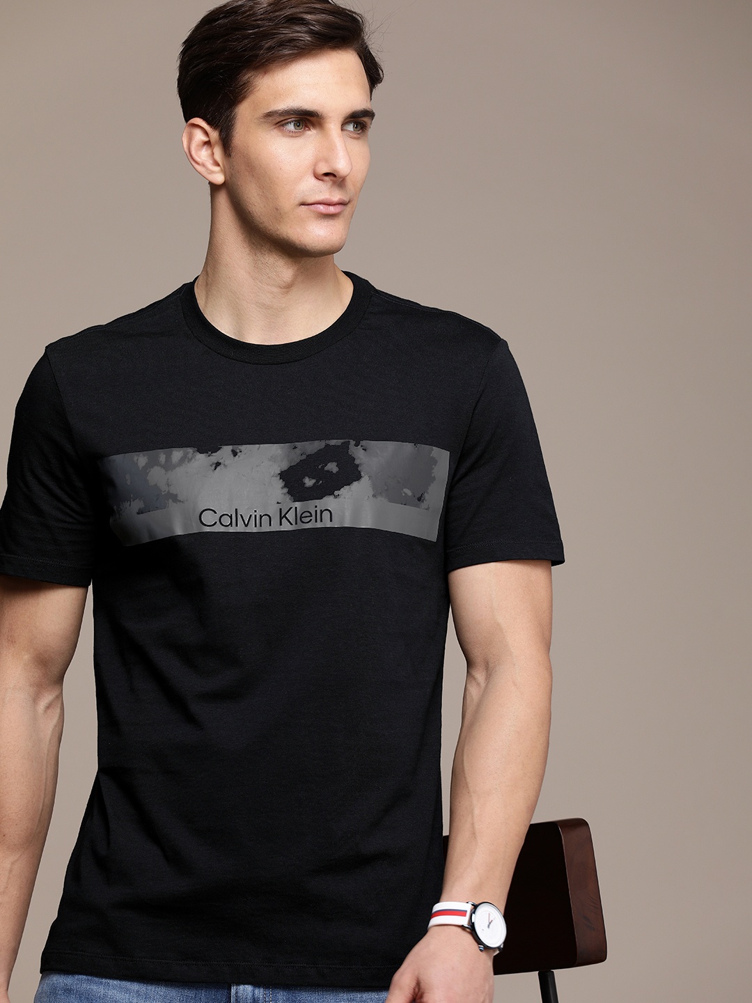 

Calvin Klein Jeans Men Black & Grey Printed T-shirt