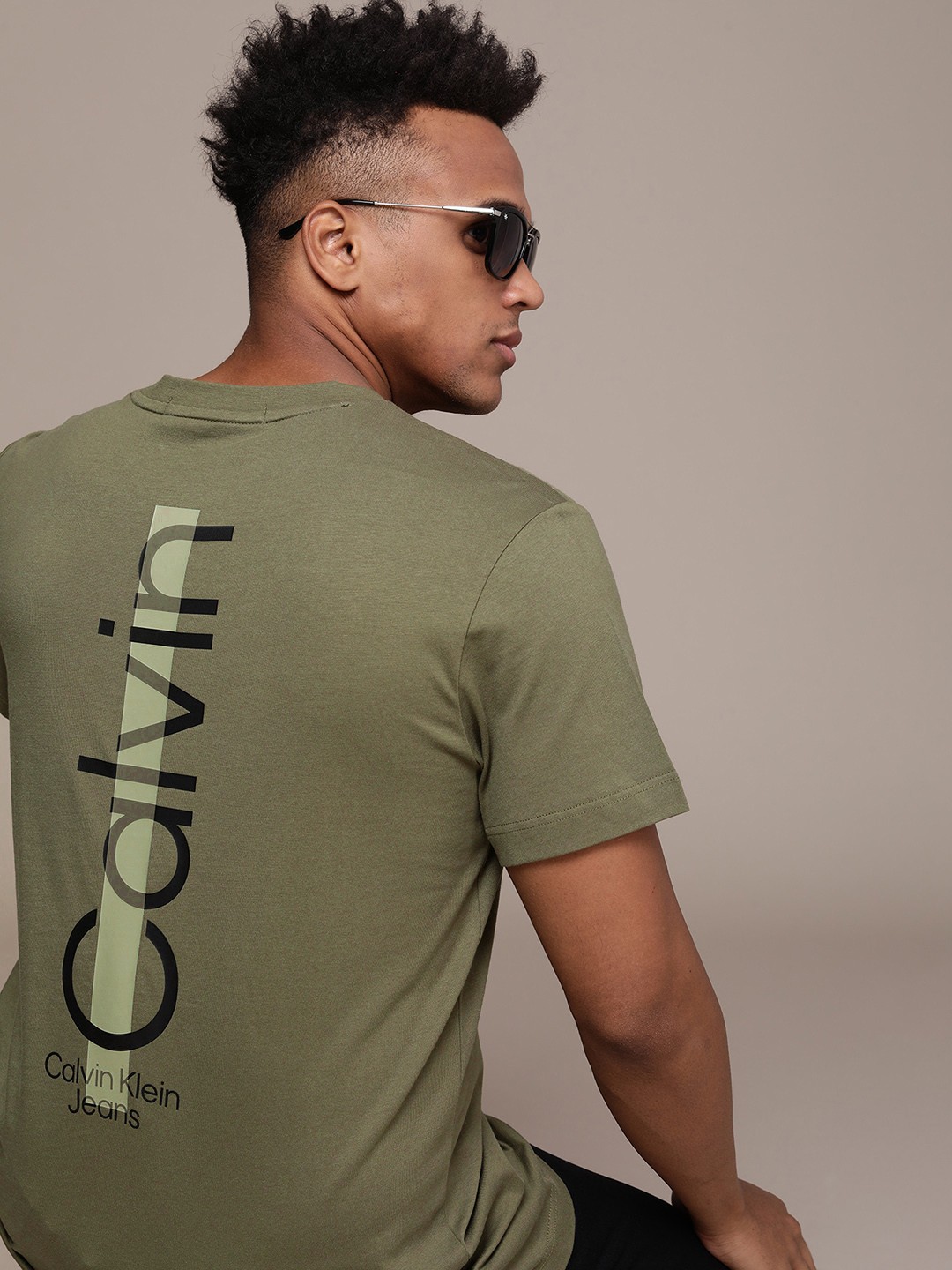 

Calvin Klein Jeans Brand Logo Printed Pure Cotton T-shirt, Olive
