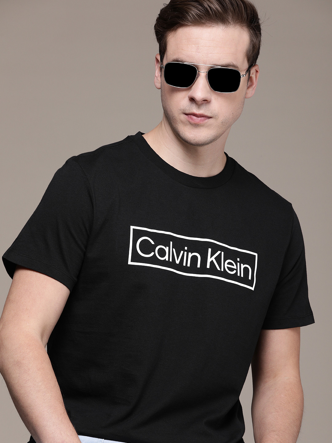 

Calvin Klein Jeans Men Black Brand Logo Printed T-shirt