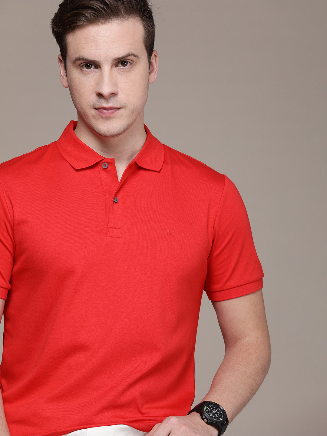 

Calvin Klein Jeans Men Red Polo Collar Slim Fit T-shirt