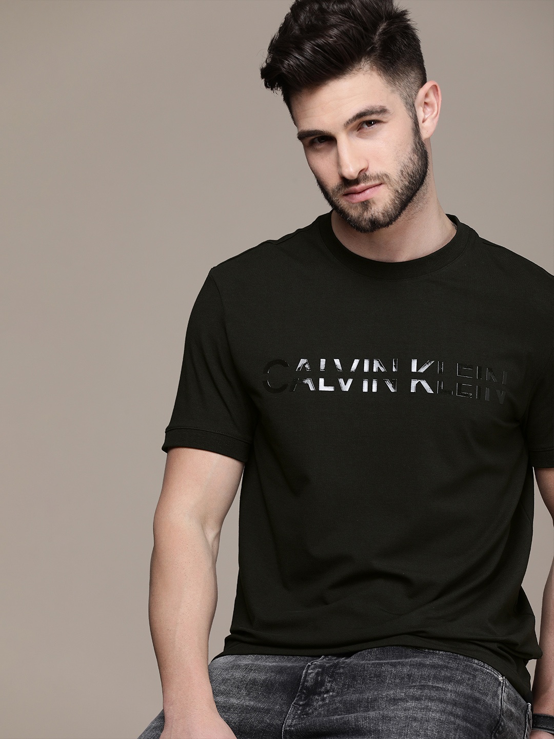 

Calvin Klein Jeans Men Black Brand Logo Printed Slim Fit T-shirt
