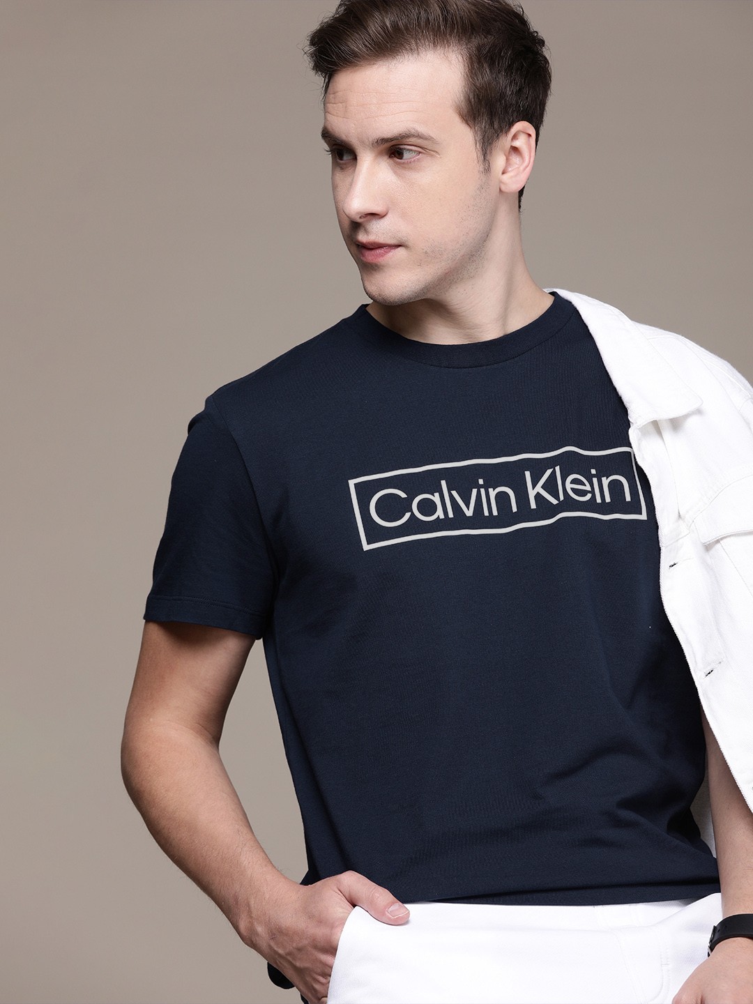 

Calvin Klein Jeans Men Navy Blue Typography Printed Casual T-shirt