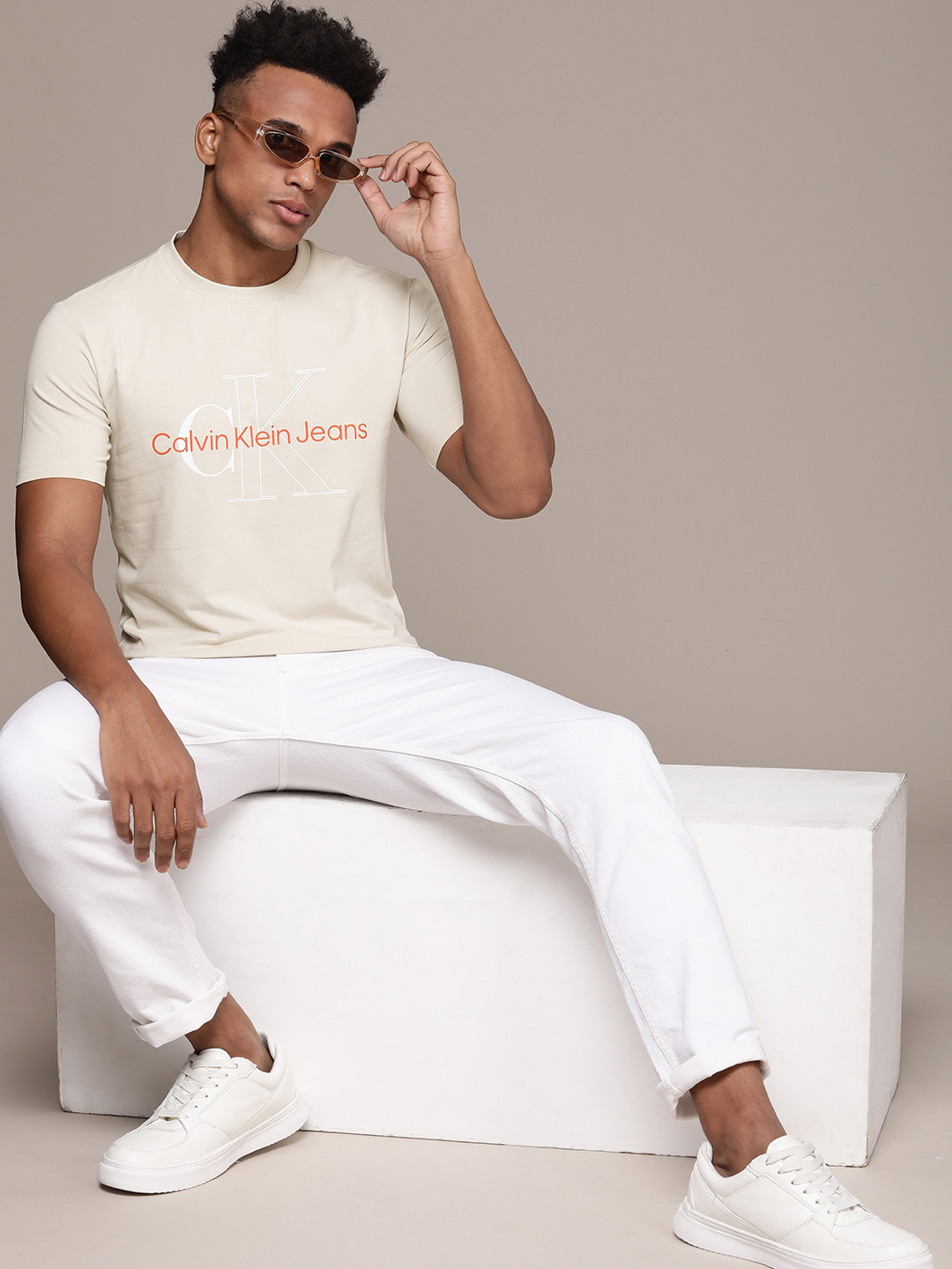 

Calvin Klein Jeans Brand Logo Printed T-shirt, Beige