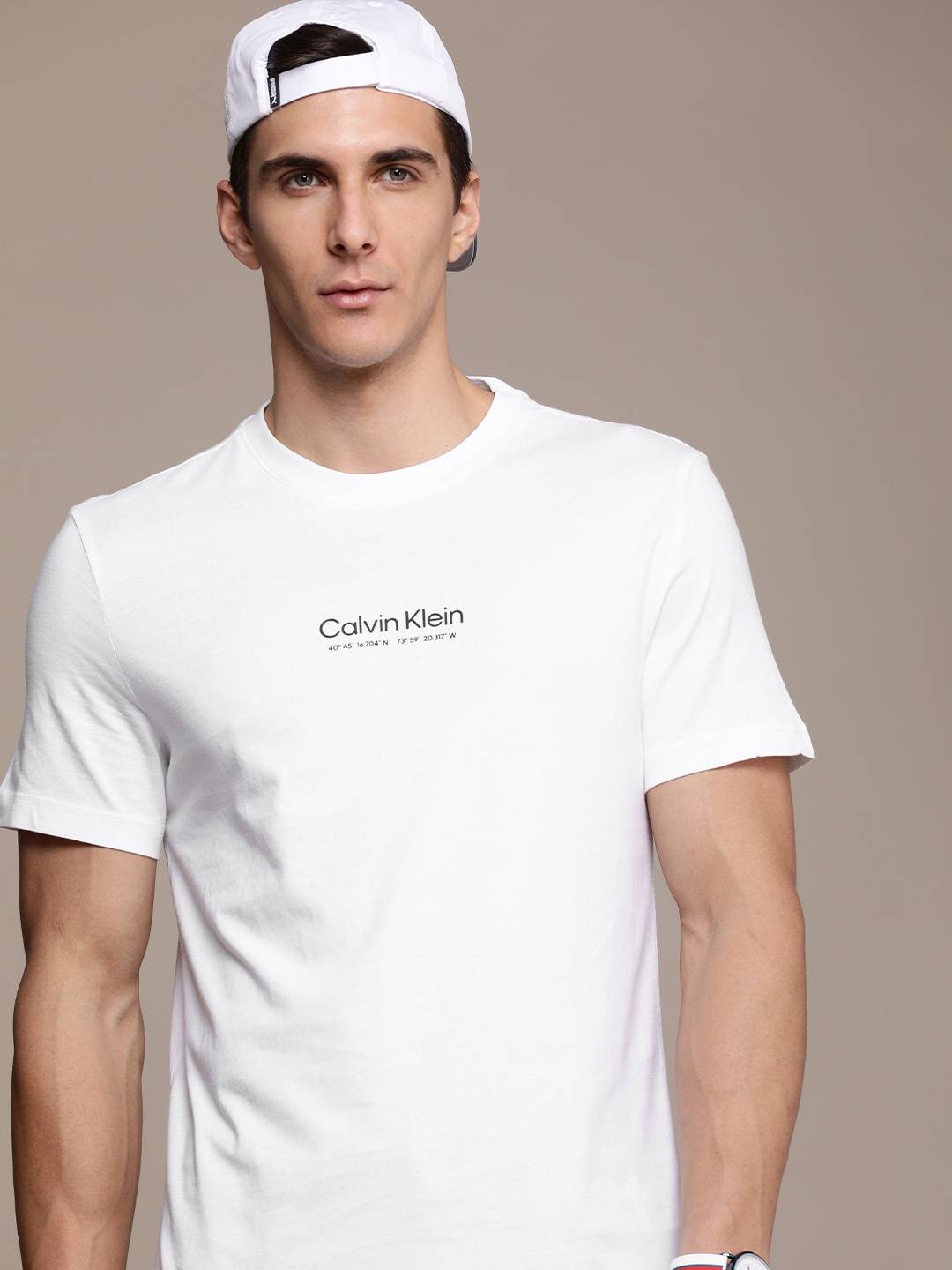 

Calvin Klein Jeans Men White & Black Printed Slim Fit T-shirt