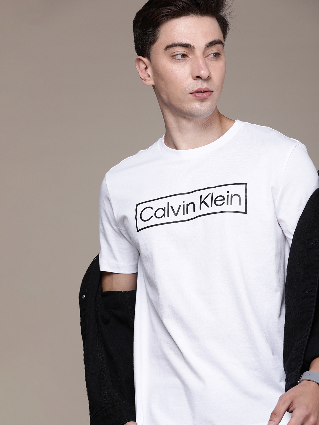 

Calvin Klein Jeans Men White & Black Typography Printed Casual T-shirt
