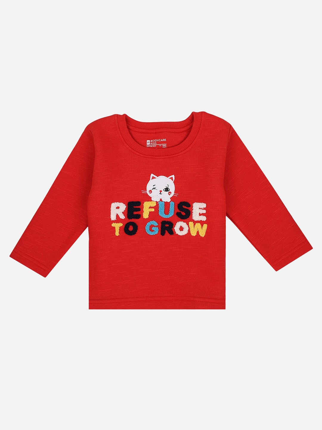 

Bodycare Kids Girls Red & White Typography Printed T-shirt