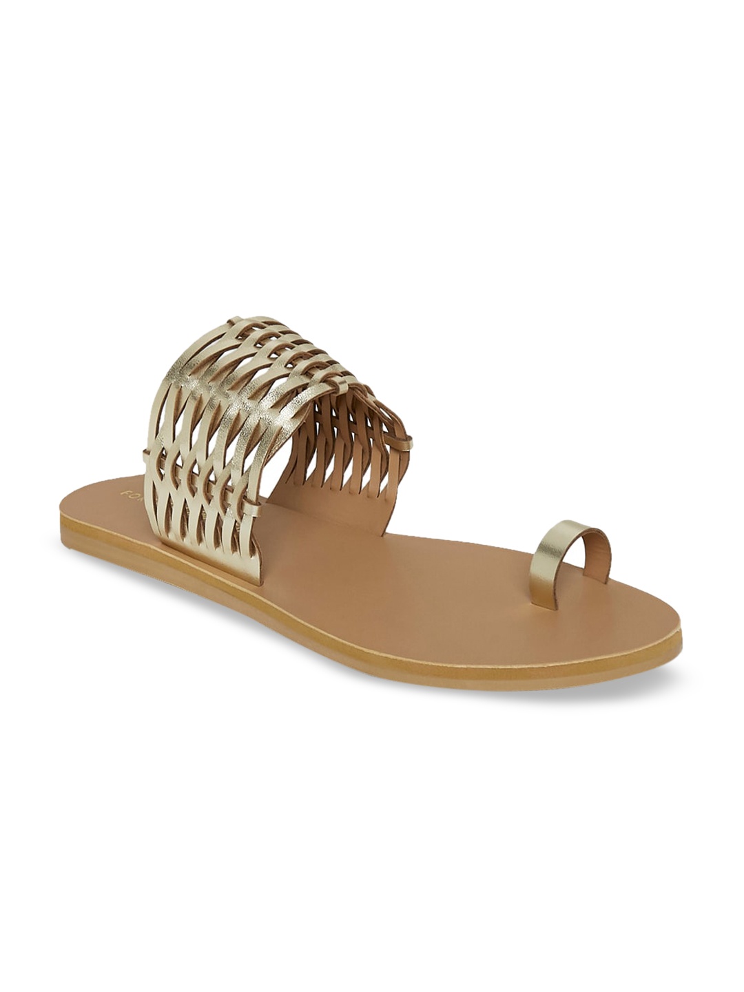 

Forever Glam by Pantaloons Women Gold-Toned One-Toe Flats With Laser Cuts