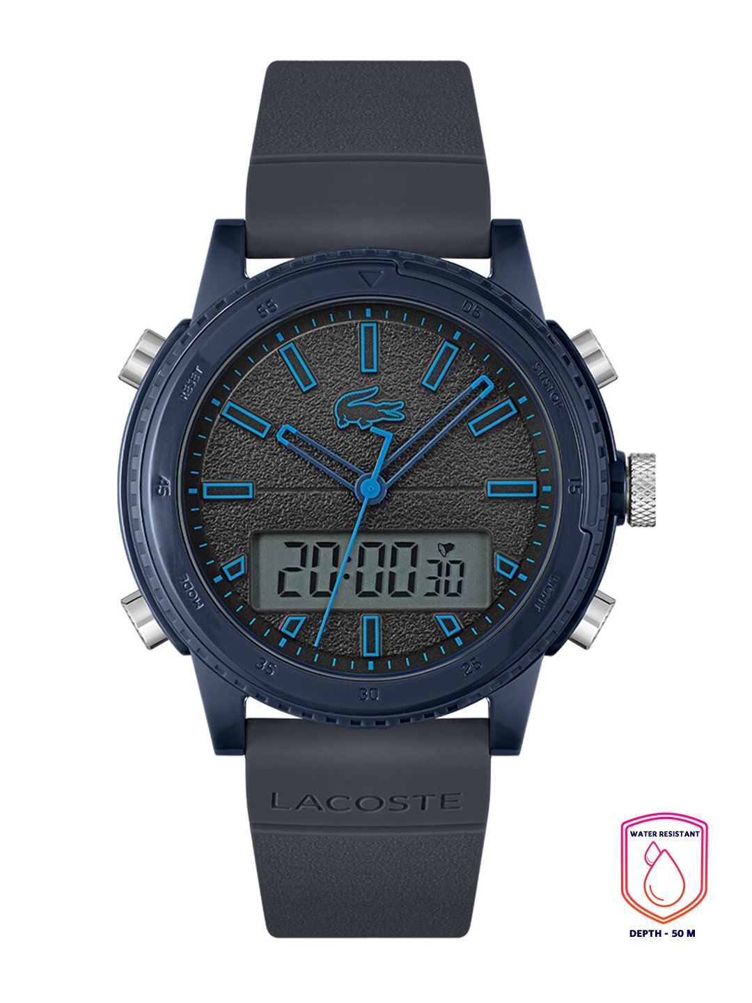 

Lacoste Men Black Brass Printed Dial & Blue Straps Analogue and Digital Multi Function Watch 2011092