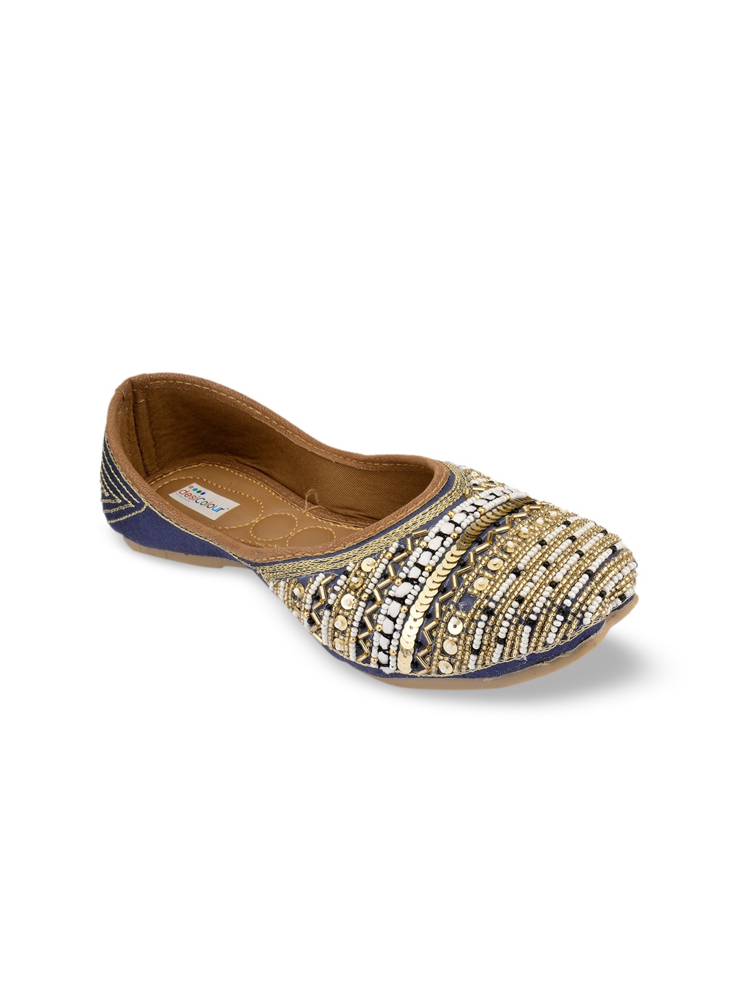 

DESI COLOUR Woman Blue Ethnic Embellished Mojaris Flats