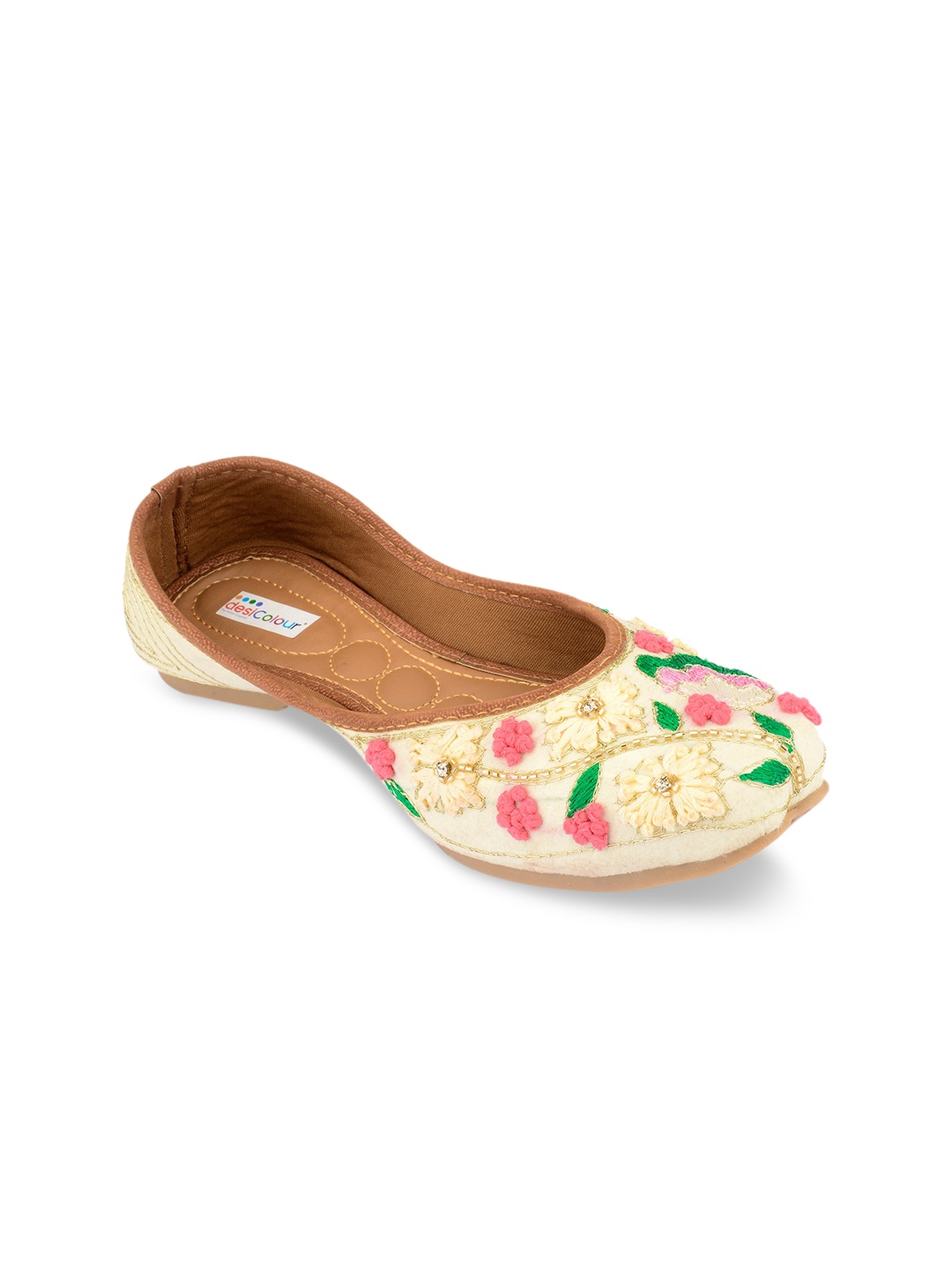 

DESI COLOUR Women Cream-Coloured Embellished Ethnic Mojaris