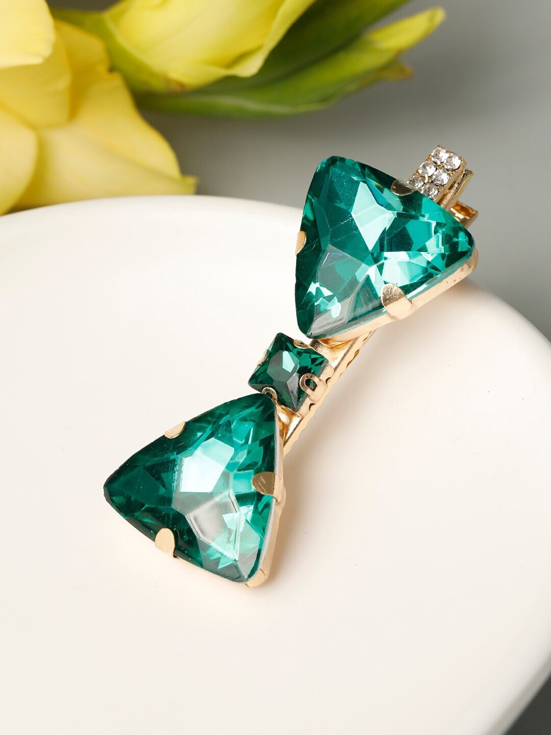 

PRITA Women Gold-Toned & Green Stones-Embellished Alligator Hair Clip