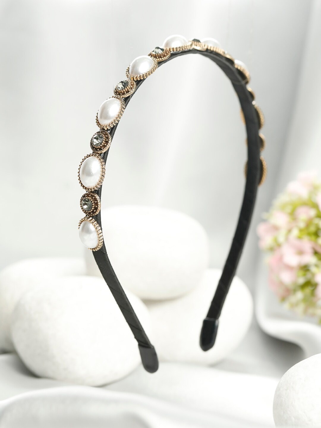 

PRITA Women White & Black Spherical Stones Hairband