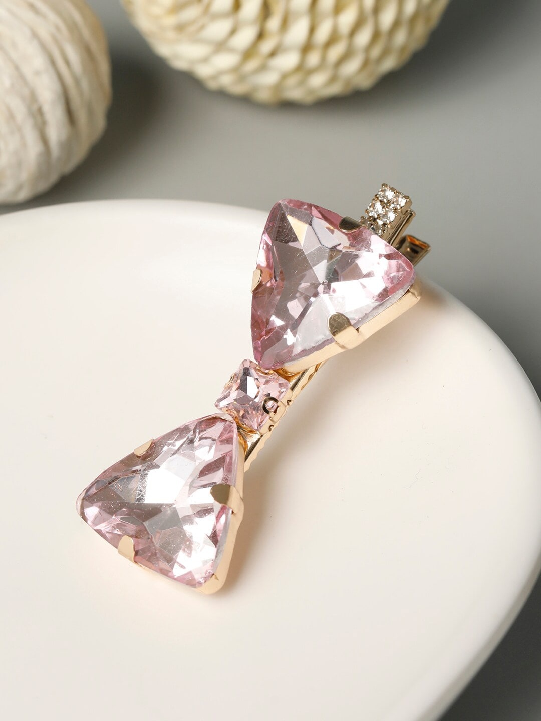 

PRITA Women Pink & Rose Gold-Toned Stone Studded Bow Hair Pin