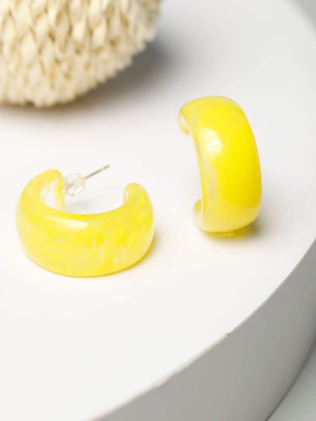 

PRITA BY PRIYAASI Yellow Contemporary Half Hoop Earrings