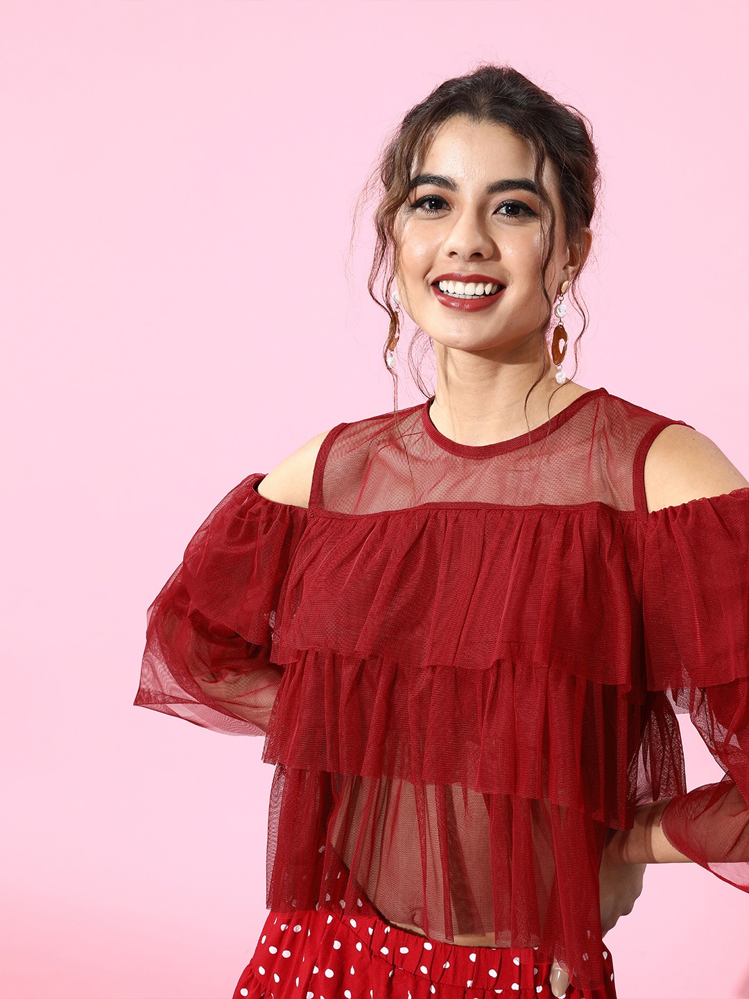 

plusS Women Gorgeous Red Solid Tiered Top