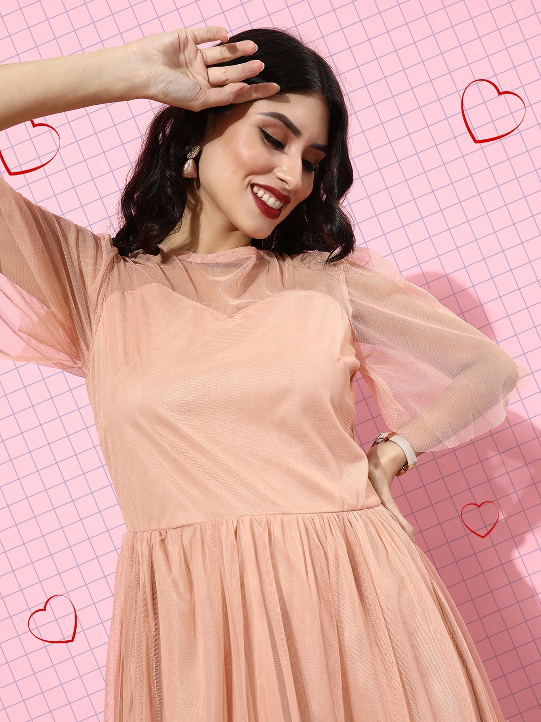 

plusS Women Stunning Nude Solid Tulle Dress