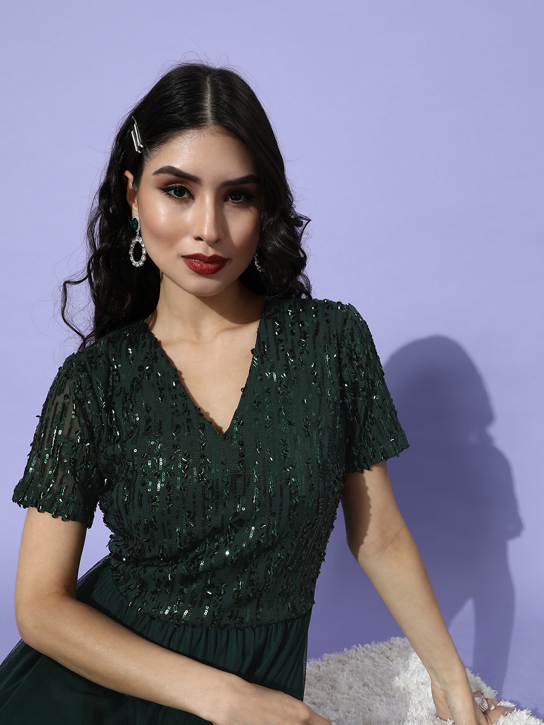 

plusS Women Gorgeous Green Solid Bling and Sparkly Dress