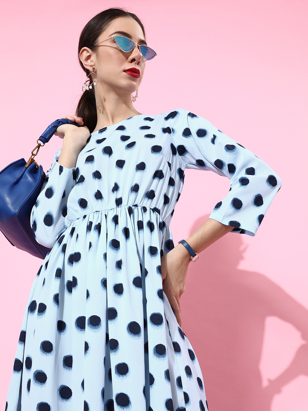 

plusS Women Stunning Blue Polka-Dotted Dress